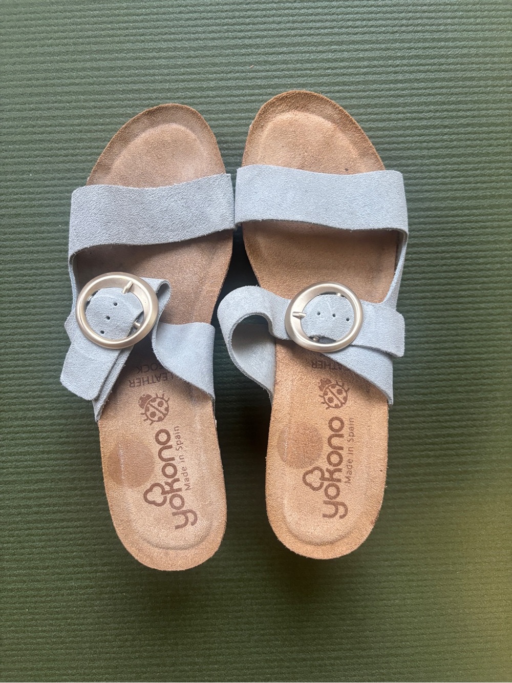 Yokono Light Gray Suede Slide Sandals with Buckle - Women